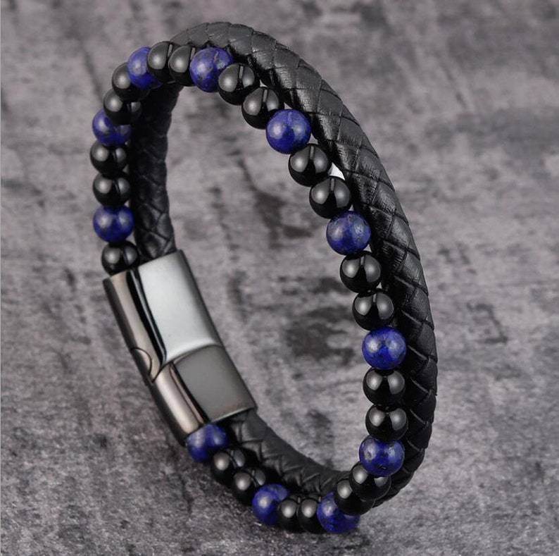 6mm Volcanic Natural Stone Tigereye Beaded Bracelet Men Cowhide String Bracelets - zenfulharmony.com