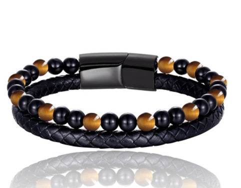 6mm Volcanic Natural Stone Tigereye Beaded Bracelet Men Cowhide String Bracelets - zenfulharmony.com