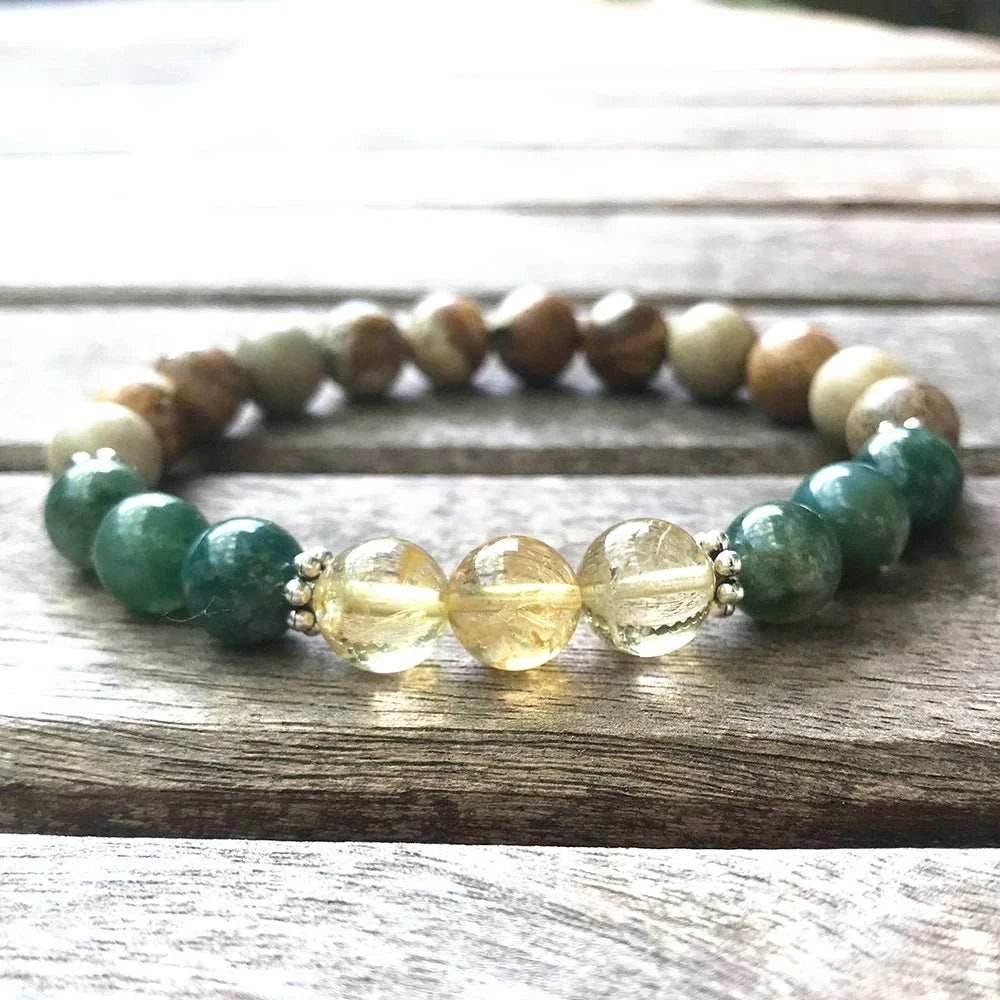 Ruberthen 8 MM Picture J-asper Bracelet Yellow Crystal Citrin e Bracelet High Quality Moss Agates Chakra Meditation Jewelry - zenfulharmony.com