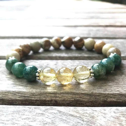 Ruberthen 8 MM Picture J-asper Bracelet Yellow Crystal Citrin e Bracelet High Quality Moss Agates Chakra Meditation Jewelry - zenfulharmony.com