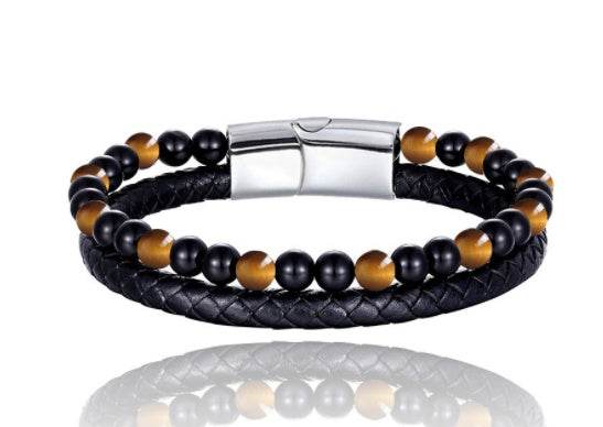 6mm Volcanic Natural Stone Tigereye Beaded Bracelet Men Cowhide String Bracelets - zenfulharmony.com