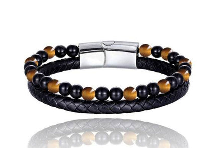 6mm Volcanic Natural Stone Tigereye Beaded Bracelet Men Cowhide String Bracelets - zenfulharmony.com